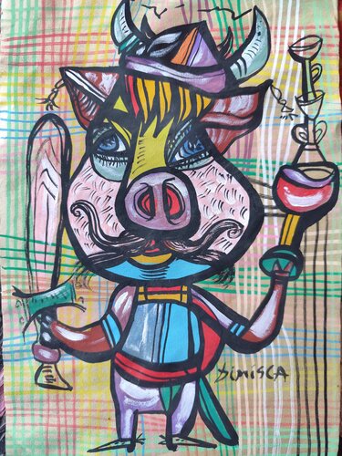 Viking Pig in Ecstasy von Laurentiu Dimisca, Malerei kaufen auf Singulart