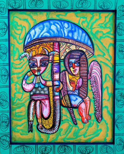 You two and an umbrella, are you keeping us from sins! di Laurentiu Dimisca, Pittura in vendita su Singulart