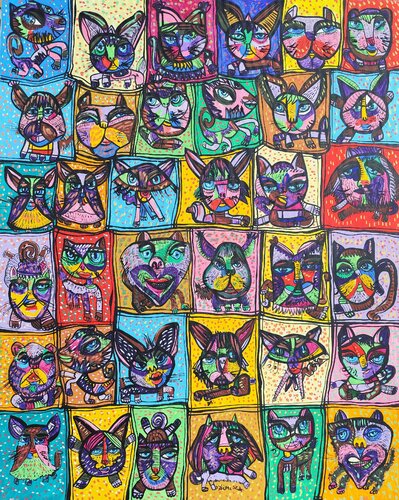 The reincarnation of cats by Laurentiu Dimisca, Painting for Sale on Singulart