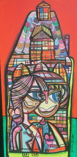 HOUSE OF LOVE colorfull style my romanian master portrets Dimisca di Laurentiu Dimisca, Pittura in vendita su Singulart