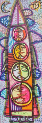Love in space childish style my romanian master beautiful portrets by Dimisca par Laurentiu Dimisca, Peinture en vente sur Singulart