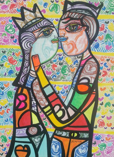 Hugging in love 7 beautiful colorfully love composition Dimisca 60  x 80 cm von Laurentiu Dimisca, Malerei kaufen auf Singulart