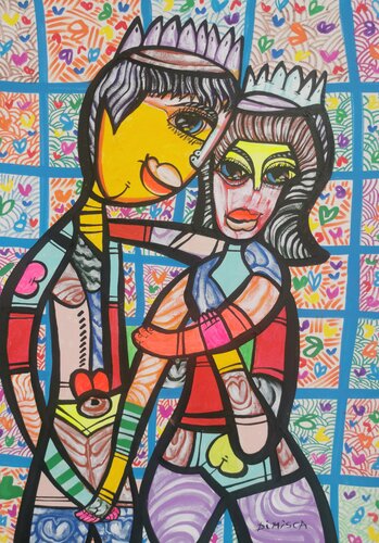 Hugging in love 3 beautiful colorfully love composition Dimisca 60  x 80 cm von Laurentiu Dimisca, Malerei kaufen auf Singulart
