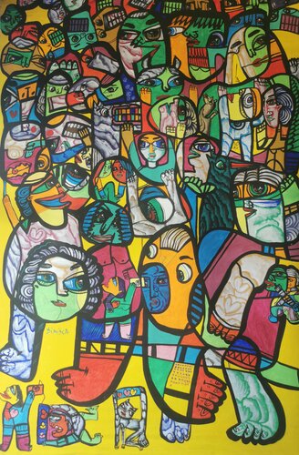Love strike gigantic size beautiful colorfully love people composition Dimisca 60  x 80 cm par Laurentiu Dimisca, Peinture en vente sur Singulart