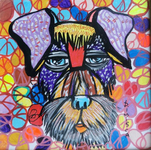 Loving dog 1 beautiful colorful framed dog composition by master L Dimisca van Laurentiu Dimisca, Schilderij te koop op Singulart