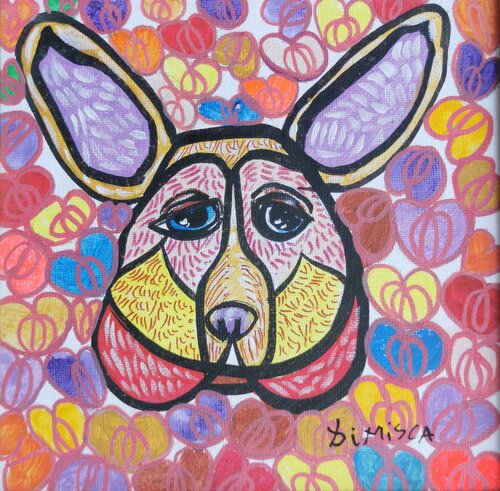 Loving dog 2 beautiful colorful framed dog composition by master L Dimisca von Laurentiu Dimisca, Malerei kaufen auf Singulart