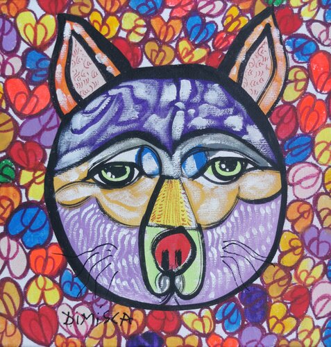 Loving dog 4 beautiful colorful framed dog composition by master L Dimisca von Laurentiu Dimisca, Malerei kaufen auf Singulart