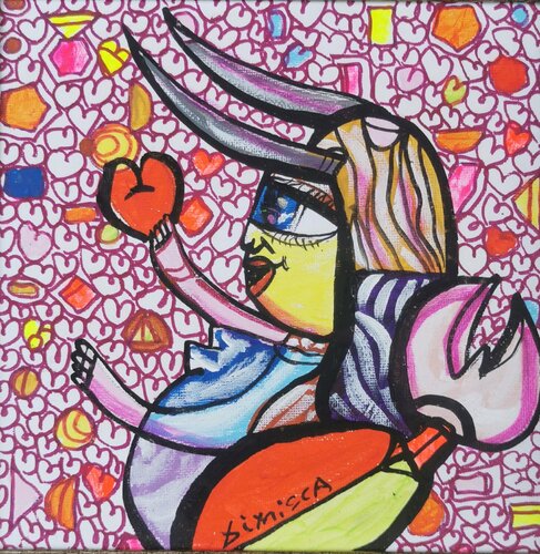 Capricorn in love colorful framed love composition zodiacal painting by Dimisca par Laurentiu Dimisca, Peinture en vente sur Singulart