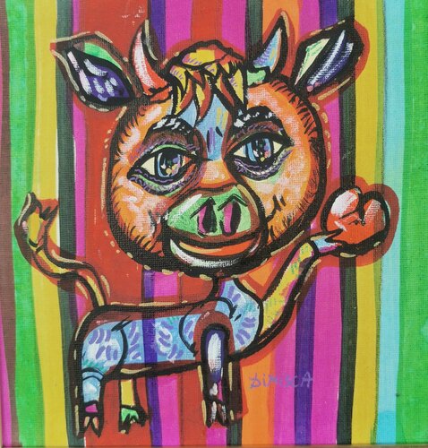 Boy Taurus in love colorful framed love composition zodiacal painting by Dimisca van Laurentiu Dimisca, Schilderij te koop op Singulart