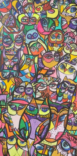 Owls in love about love fascinating style by romanian master L Dimisca von Laurentiu Dimisca, Malerei kaufen auf Singulart