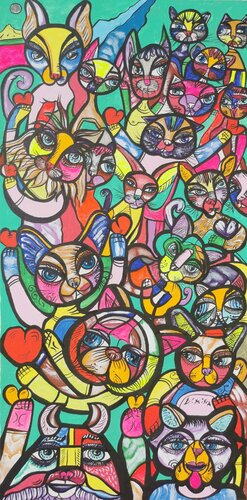 Aristocat cats about love fascinating style by romanian master L Dimisca von Laurentiu Dimisca, Malerei kaufen auf Singulart