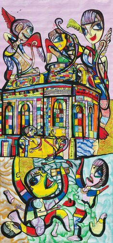 Cupids houses rescuers de Laurentiu Dimisca, Pintura a la venta en Singulart