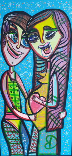 Pregnant love fascinating painting by romanian master painter Dimisca van Laurentiu Dimisca, Schilderij te koop op Singulart