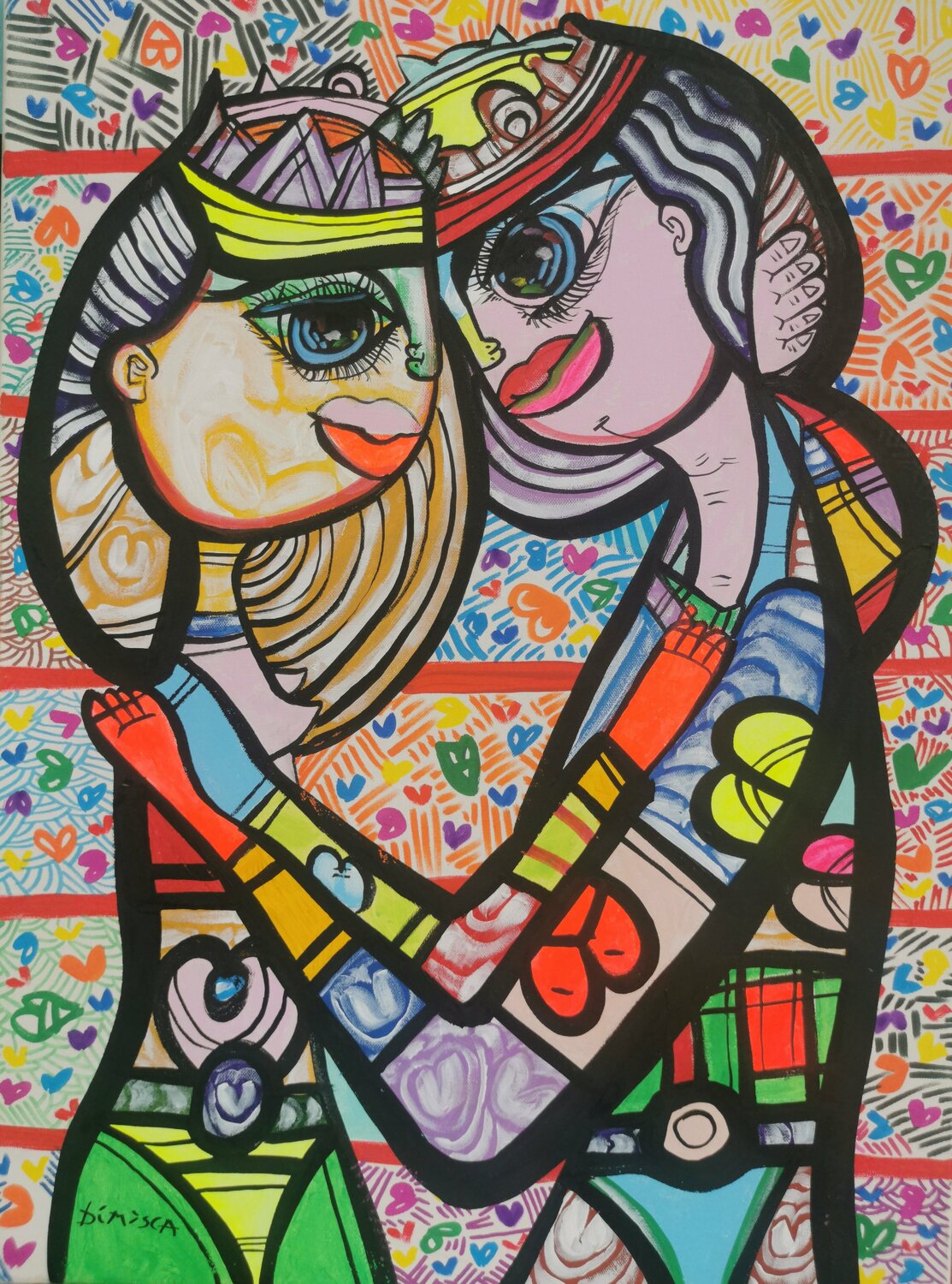 Hugging in love 5 beautiful colorfully love composition Dimisca 60  x 80 cm Laurentiu Dimisca Originalgemälde zu verkaufen