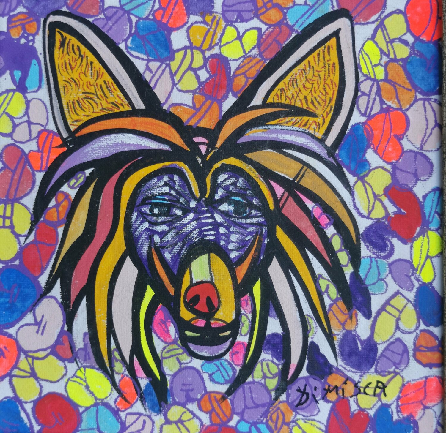 Loving dog 5 beautiful colorful framed dog composition by master L Dimisca Laurentiu Dimisca Originalgemälde zu verkaufen