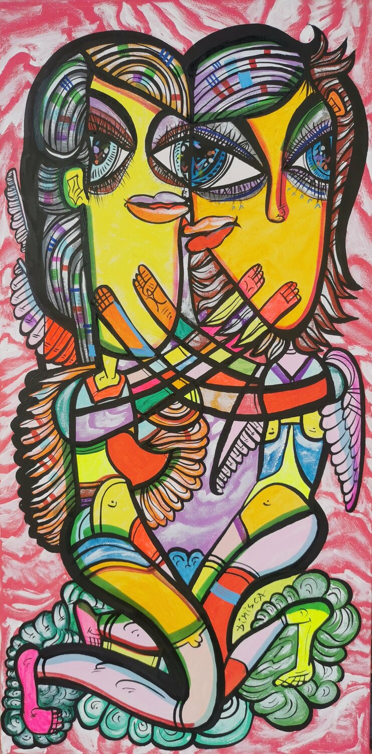 Angels in love 1 beautiful colorfully love composition Dimisca 50  x 100 cm Laurentiu Dimisca
