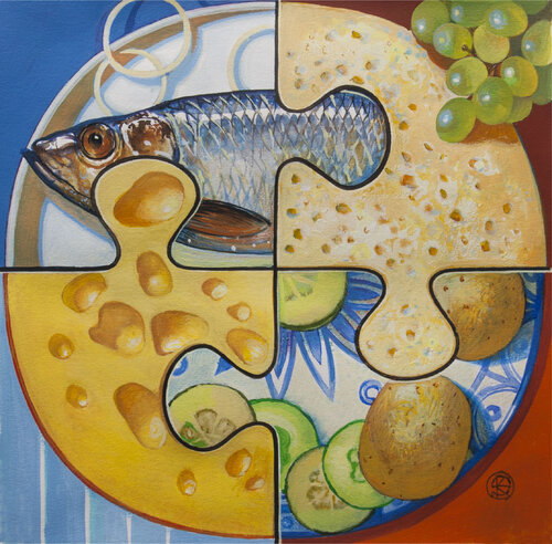 Serie Stereotype. "Cheese and fish" by Yaroslav Kurbanov, 紙面作品 for Sale on Singulart
