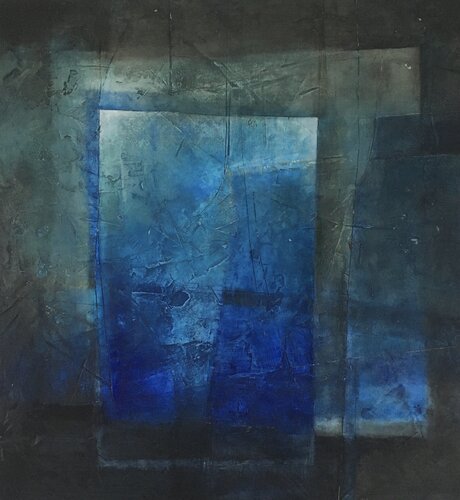 Waiting in the Wings, Blue painting Number 2 di Michèle Griffiths, Pittura in vendita su Singulart
