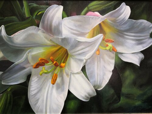 White Lily Original Oil Painting Wonderful flowers by Lilya Guseva, Painting for Sale on Singulart