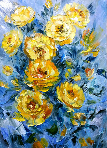 "Golden flowers" collection "Beautiful Glorious gardens" Original Oil Painting by Lilia Volskaya by Lilya Guseva, Painting for Sale on Singulart