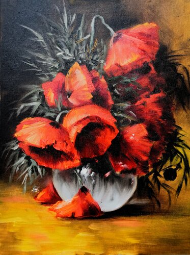 Red poppies Original Oil Painting Summer Red  Wonderful flowers by Lilya Guseva, Painting for Sale on Singulart