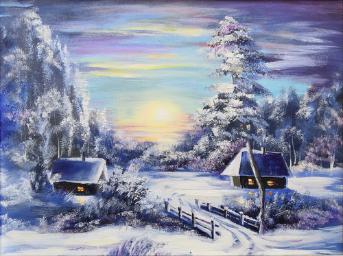 "Evening. Lights were turned on in the houses" Original Oil Painting by Lilia Volskaya by Lilya Guseva, Painting for Sale on Singulart