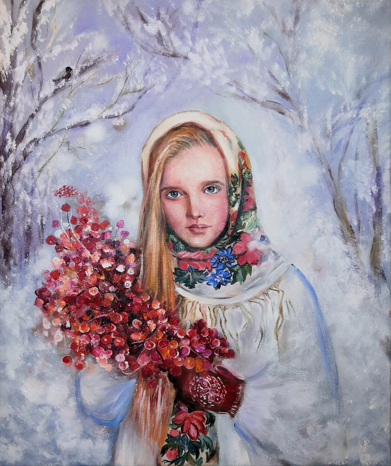 "Portrait of a Russian Beauty with Red Berries" Original Oil Painting ...