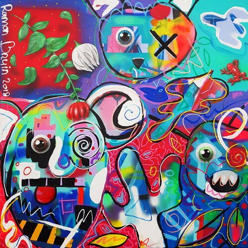 Purple Panda's and Furry Frogs by Ramon Bruin, 회화 for Sale on Singulart