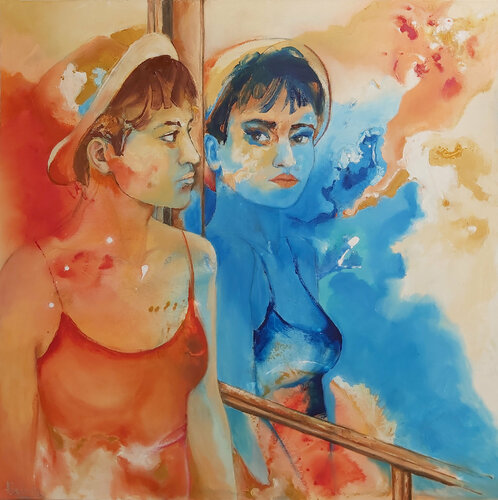 Ante el espejo puerta / Before the mirror / Devant le miroir van Alicia Besada, Schilderij te koop op Singulart