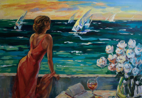 Santorini surfers 2 von Larissa Abtova, Malerei kaufen auf Singulart