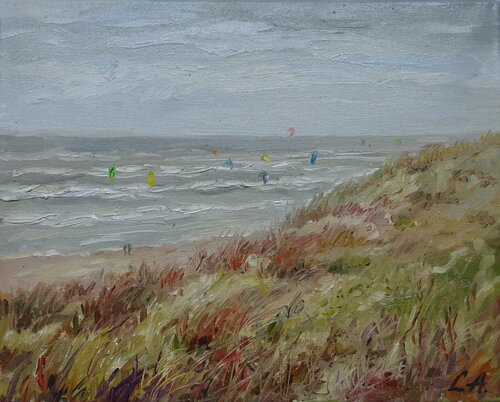 North Sea Kite Surfers by Larissa Abtova, 회화 for Sale on Singulart