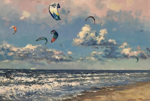 North Sea Surfers III by Larissa Abtova, 회화 for Sale on Singulart