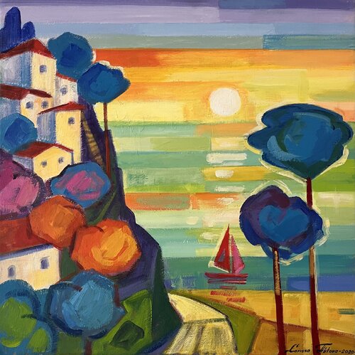 Mediterranean sunset von Larissa Abtova, Malerei kaufen auf Singulart