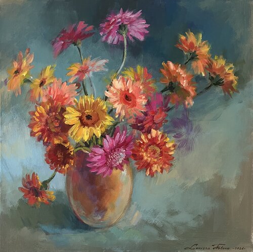 Gerbera daisies par Larissa Abtova, Peinture en vente sur Singulart