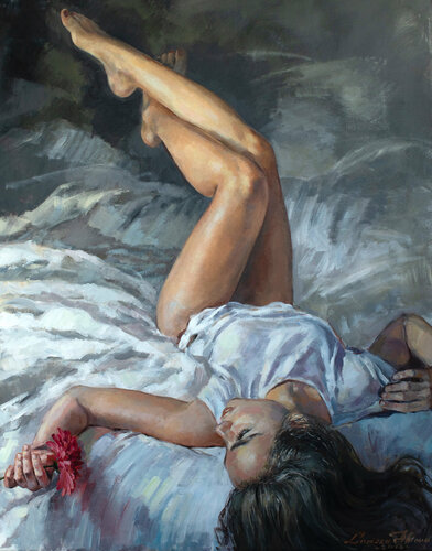 Red Gerbera Daisy van Larissa Abtova, Schilderij te koop op Singulart