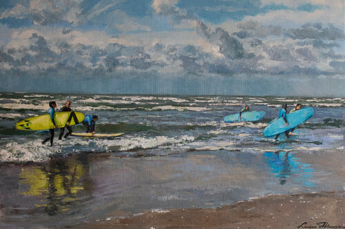 North Sea Surfers di Larissa Abtova, Pittura in vendita su Singulart