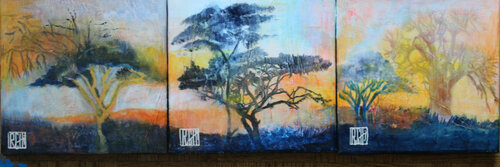 Triptyque "Arbres à palabres" van Ly-Rose, Schilderij te koop op Singulart