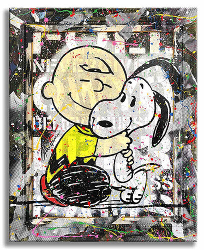 Snoopy & Charlie Brown Hug – Original Painting on Canvas van Gardani, Schilderij te koop op Singulart