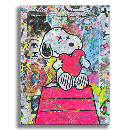 Snoopy Love more - Original Painting on canvas di Gardani, Pittura in vendita su Singulart