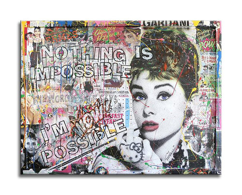 Audrey Hepburn Nothing is Impossible - Canvas - Giclee Print Limited Edition by Gardani, 인쇄 for Sale on Singulart