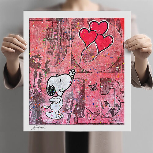 You make me Happy Snoopy - Canvas - Giclee Print Limited Edition di Gardani, Stampa in vendita su Singulart
