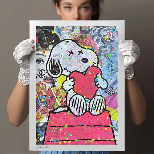 Snoopy Love More - Canvas - Giclee Print Limited Edition di Gardani, Stampa in vendita su Singulart