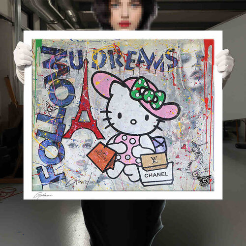 Hello Kitty - Hermes Chanel Louis Vuitton -  Paper - Giclee print Limited Edition van Gardani, Afdruk te koop op Singulart