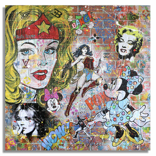 Wonder Woman Rolls Royce - Original Painting on Brick Wall Panel van Gardani, Schilderij te koop op Singulart