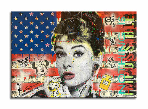 Audrey Hepburn Flag - Original Painting on Canvas di Gardani, Pittura in vendita su Singulart
