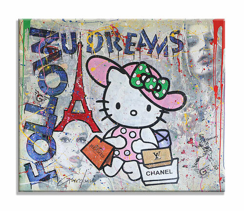 Hello-Kitty – Hermes Chanel Louis Vuitton - Original Painting on Canvas di Gardani, Pittura in vendita su Singulart