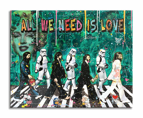 Beatles Star Wars – Original Painting on canvas di Gardani, Pittura in vendita su Singulart