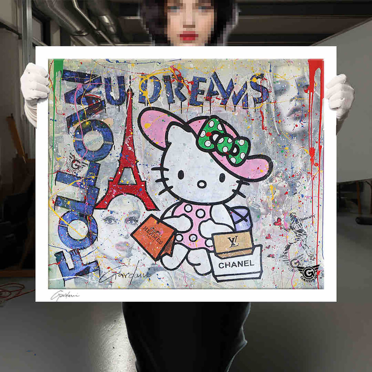 Hello Kitty Chanel Hermes Louis Vuitton - Canvas - Giclee Print Limited Edition Gardani Druck zu verkaufen
