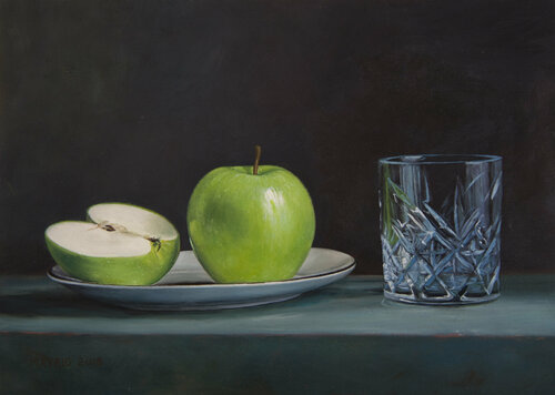 Green apples with glas van Mayrig Simonjan, Schilderij te koop op Singulart