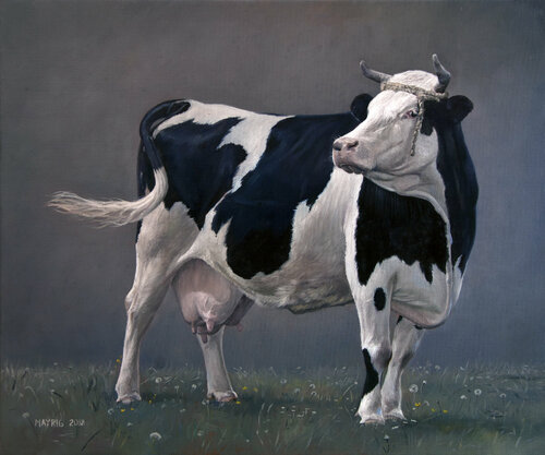 Cow, black and white von Mayrig Simonjan, Malerei kaufen auf Singulart
